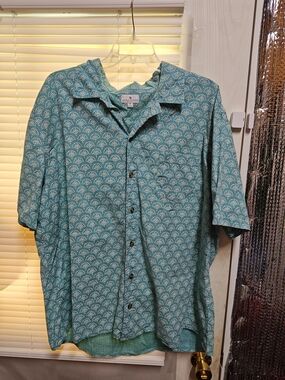 True Craft Teal Patterned Short-Sleeve Button-Up Shirt